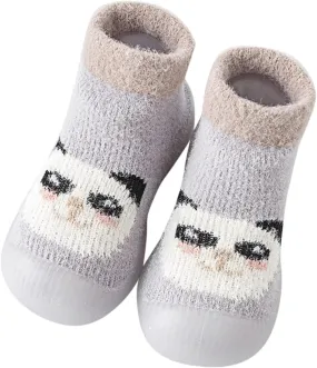 Baby Sock Shoes Toddler Kids Infant Newborn Boys Girls Shoes First Walkers Cute Cartoon Warm Thickened White Shoes B
