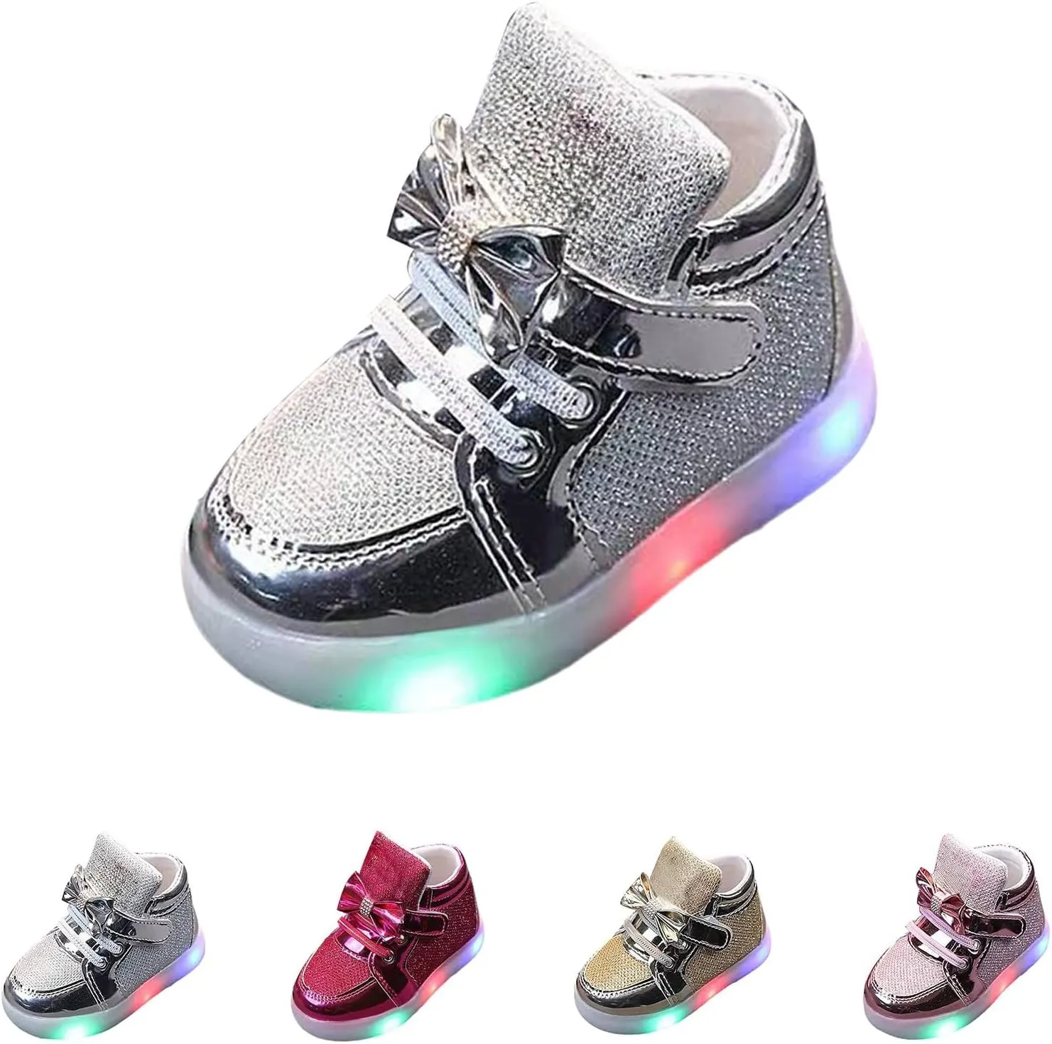 Baby Toddler Boys Girl Led Light Up Casual Shoes 1‐7 Years Kids 𝗖artoon Rabbit Luminous Bow Sport Shoes Sneakers