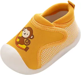 Girls Boys Leisure Shoes Cotton Cloth Cartoon Prints Soft Bottom Breathable Slip On Sport Shoes Non Slip Baby Shoes