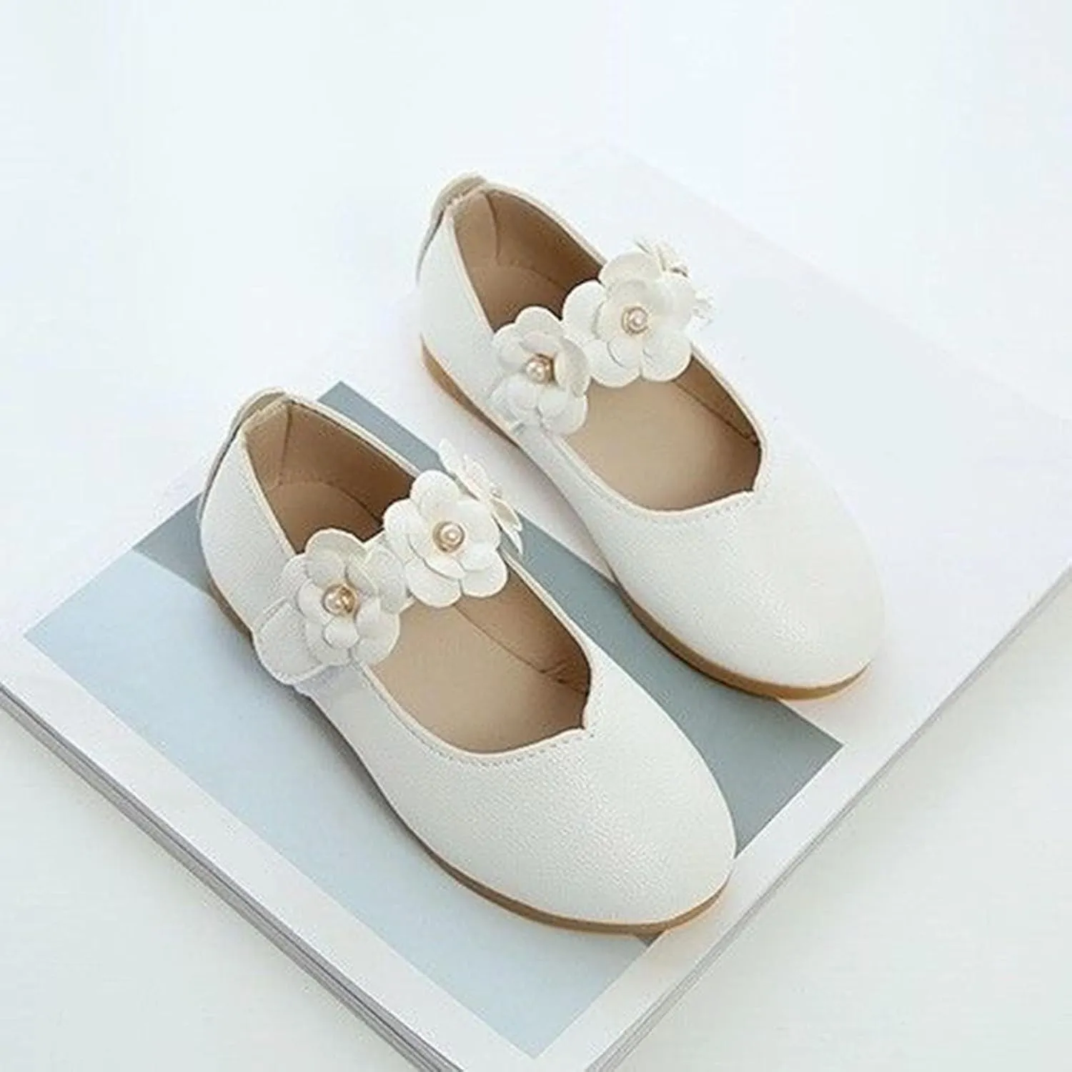 IWIHMIV Toddler Girls Flat Leather Dress Shoes Comfortable Non Slip Soft Soled Mary Jane Shoes for Wedding Party School