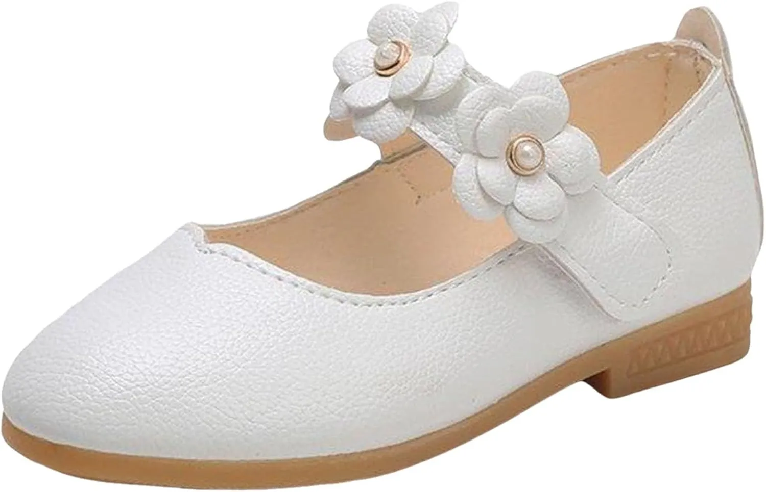 IWIHMIV Toddler Girls Flat Leather Dress Shoes Comfortable Non Slip Soft Soled Mary Jane Shoes for Wedding Party School