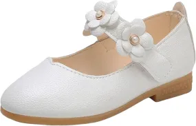 IWIHMIV Toddler Girls Flat Leather Dress Shoes Comfortable Non Slip Soft Soled Mary Jane Shoes for Wedding Party School