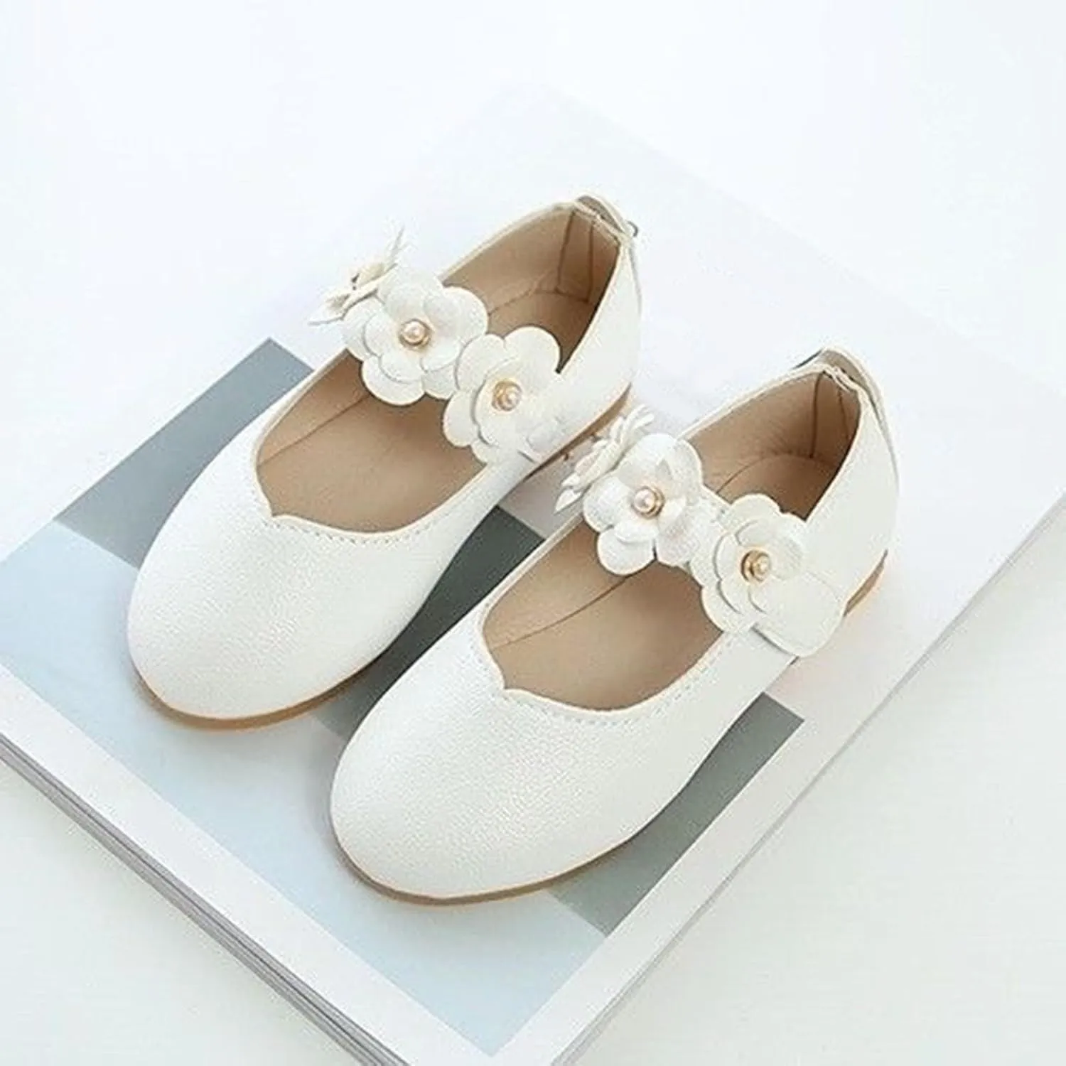 IWIHMIV Toddler Girls Flat Leather Dress Shoes Comfortable Non Slip Soft Soled Mary Jane Shoes for Wedding Party School
