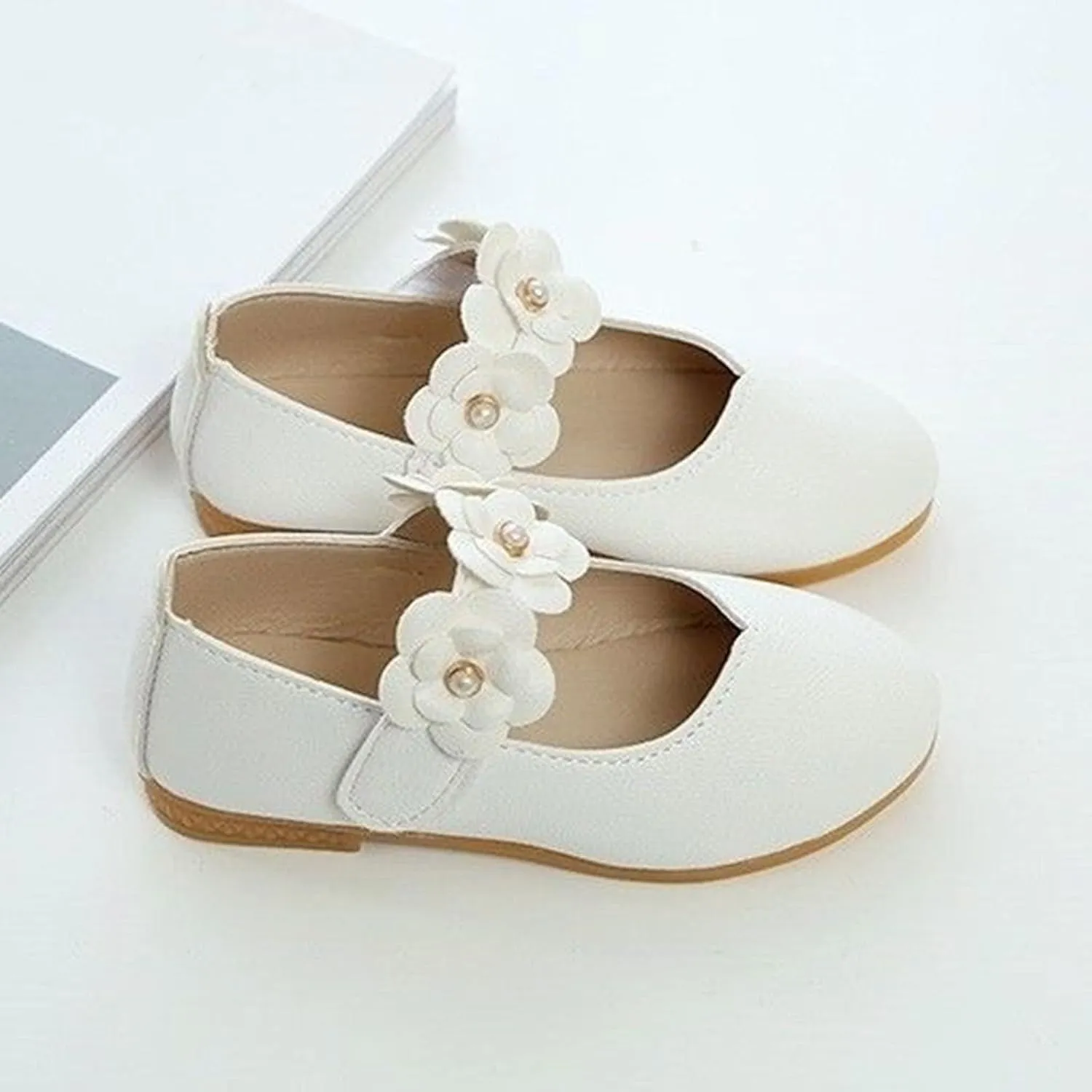 IWIHMIV Toddler Girls Flat Leather Dress Shoes Comfortable Non Slip Soft Soled Mary Jane Shoes for Wedding Party School