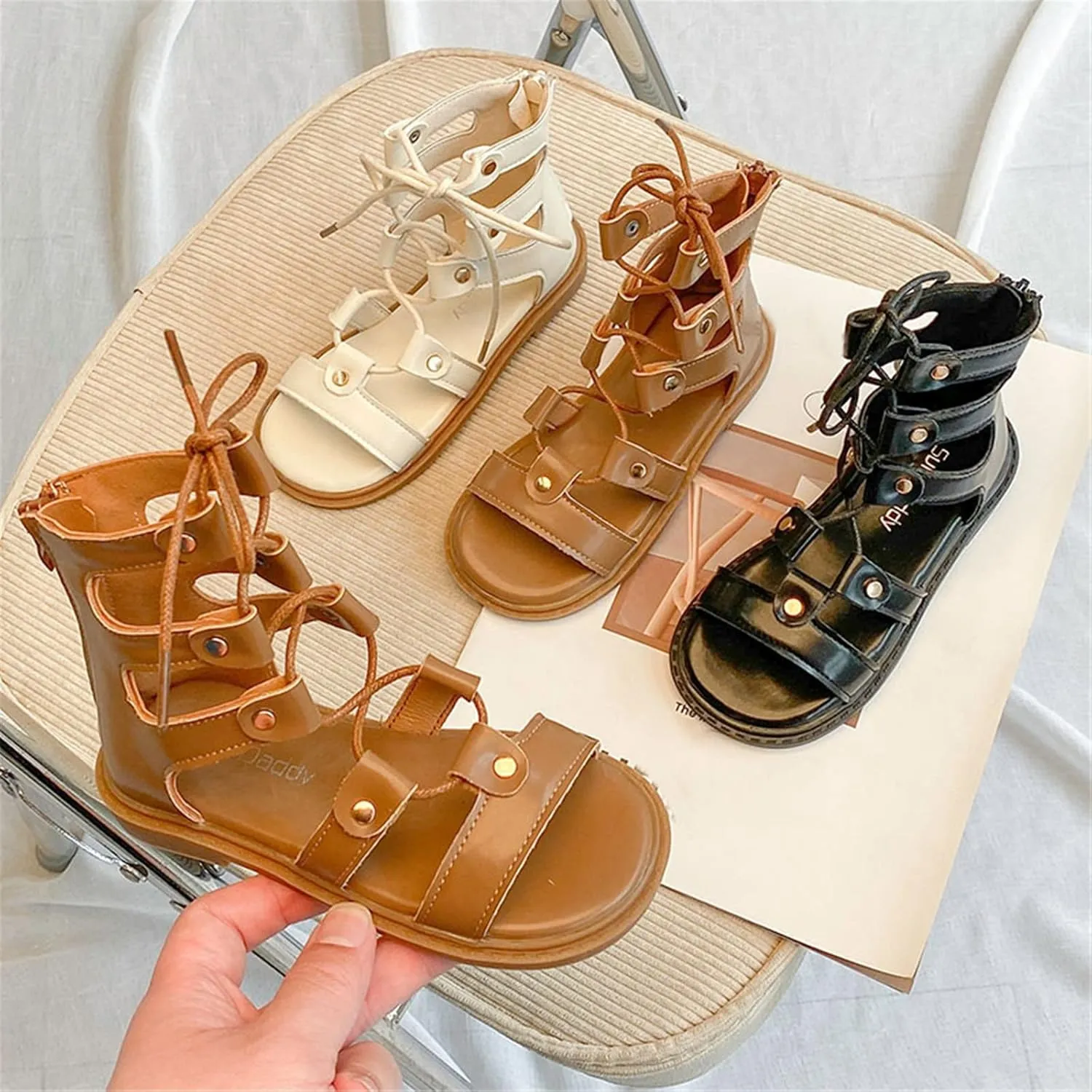 Kids Girls Sandals Zipper Design Casual Adjustable Rope Straps Light Weight Summer Little Kids Dress Sandals Girls