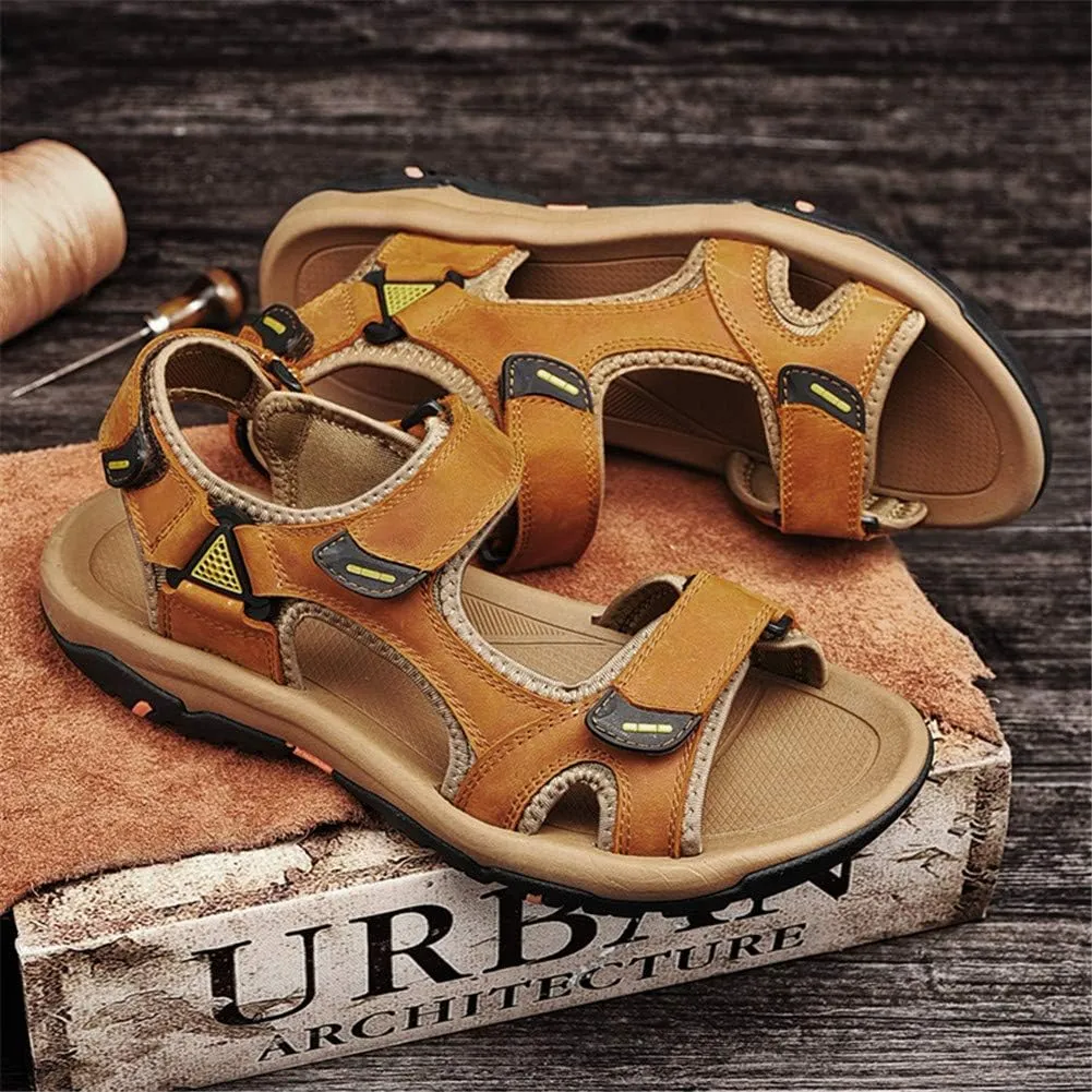 LLTMALL Men's Outdoor Strap Sandals Leather Beach Sandals Shoes with Hook Loop