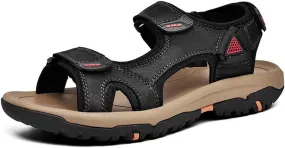 LLTMALL Men's Outdoor Strap Sandals Leather Beach Sandals Shoes with Hook Loop