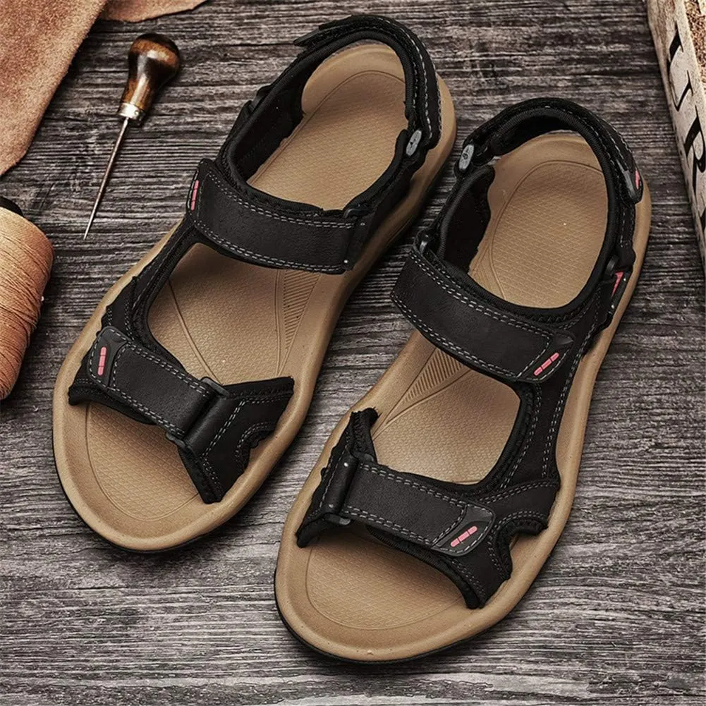 LLTMALL Men's Outdoor Strap Sandals Leather Beach Sandals Shoes with Hook Loop
