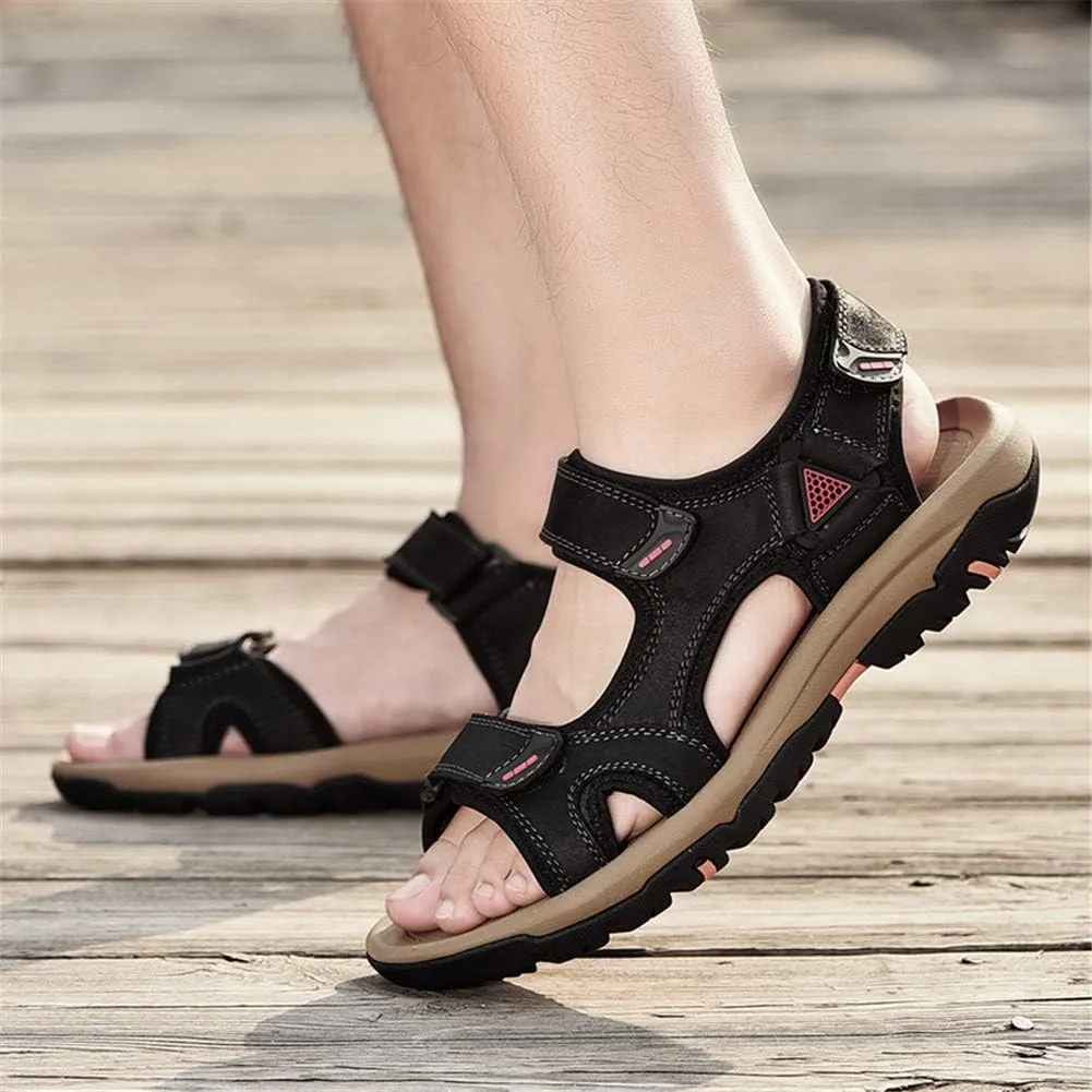 LLTMALL Men's Outdoor Strap Sandals Leather Beach Sandals Shoes with Hook Loop