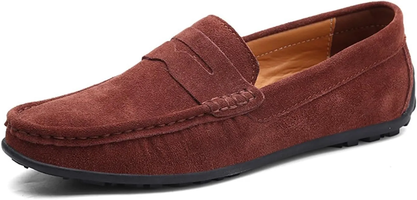 Men's Fashion Penny Loafers Suede Leather Slip On Casual Flat Dress Driving Shoes Fashion Lightweight Walking Shoes for Men