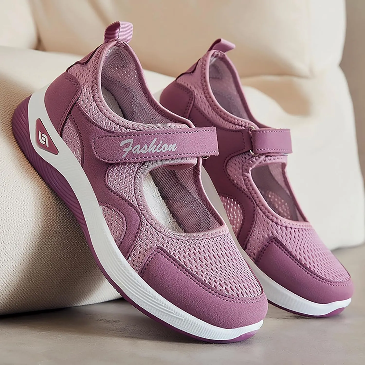 Orthopedic Shoes for Women Non Slip Arch Support Sneakers Mesh Hollow Out Breathable Walking Sneakers Comfortable Adjustable Mary Jane Shoes Lightweight Working Nurse Shoe