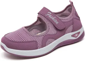 Orthopedic Shoes for Women Non Slip Arch Support Sneakers Mesh Hollow Out Breathable Walking Sneakers Comfortable Adjustable Mary Jane Shoes Lightweight Working Nurse Shoe