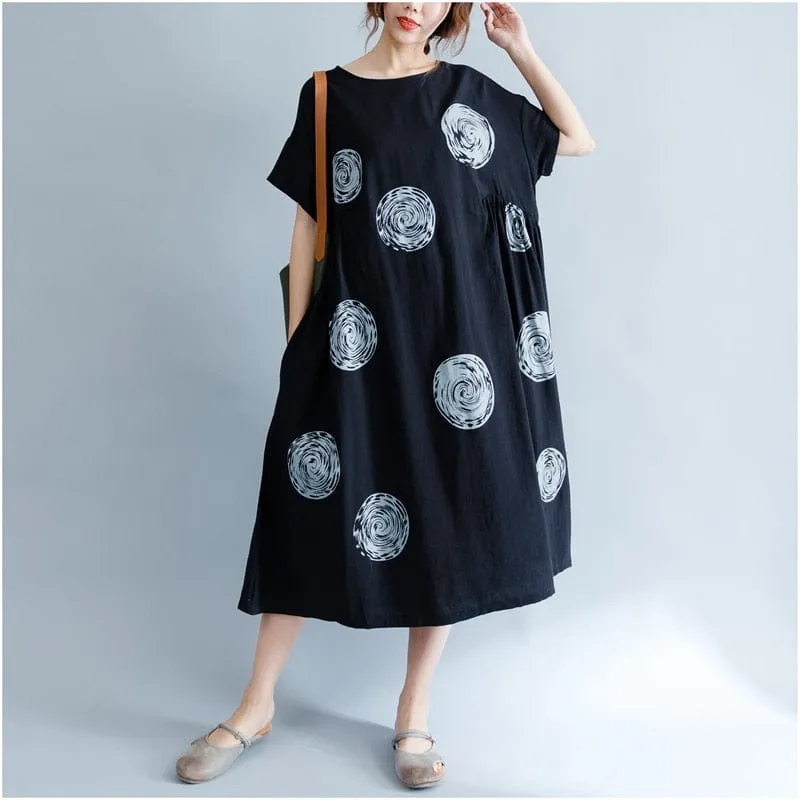 Polka Swirls Loose Midi Dress