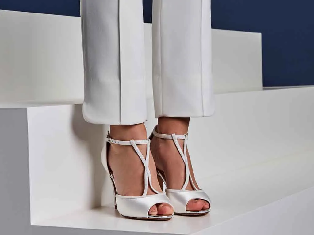 Rainbow Club Gigi Ivory Shimmer Peep Toe Bridal Shoes
