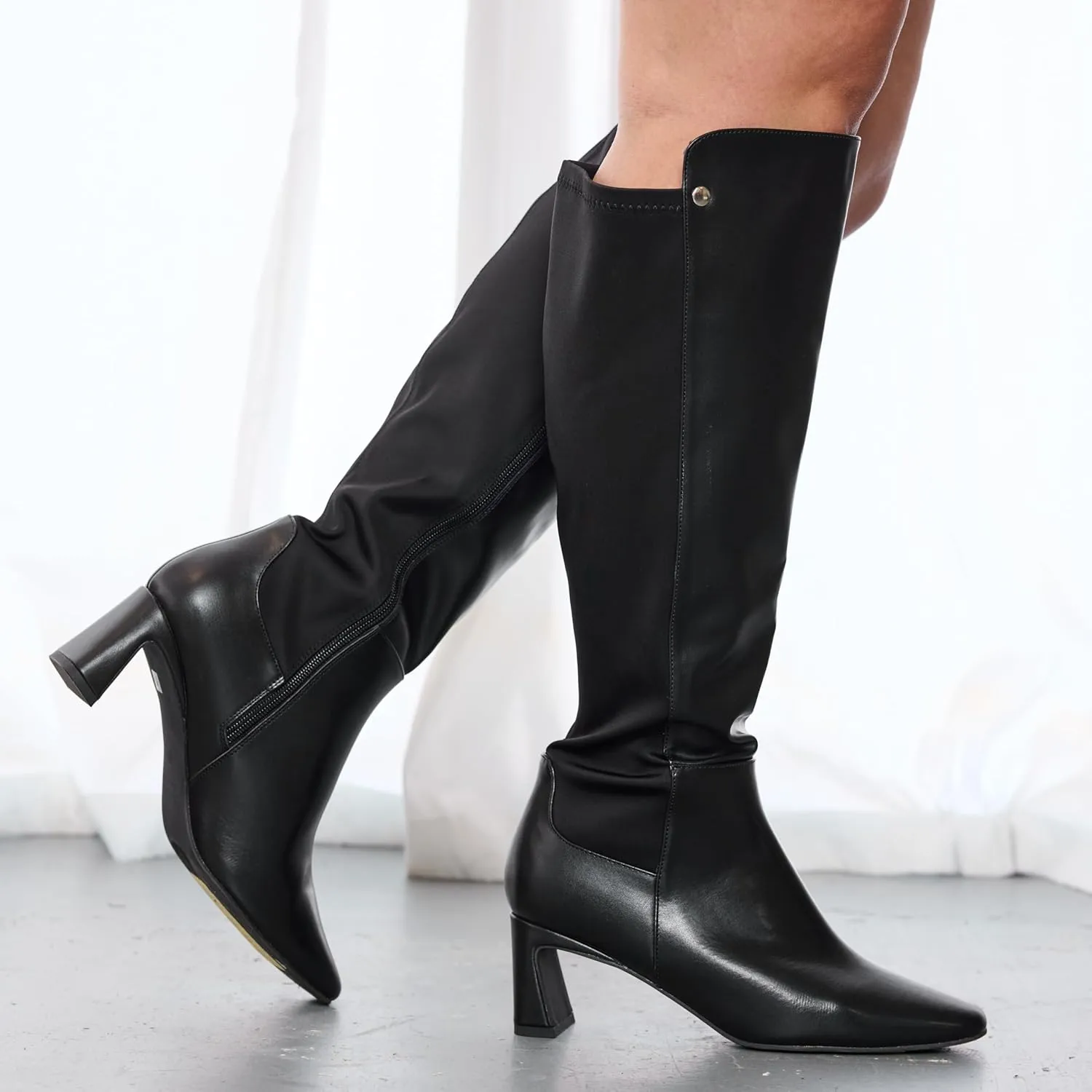 RF ROOM OF FASHION Women's Wide Calf Block Heel Knee High Dress Boots