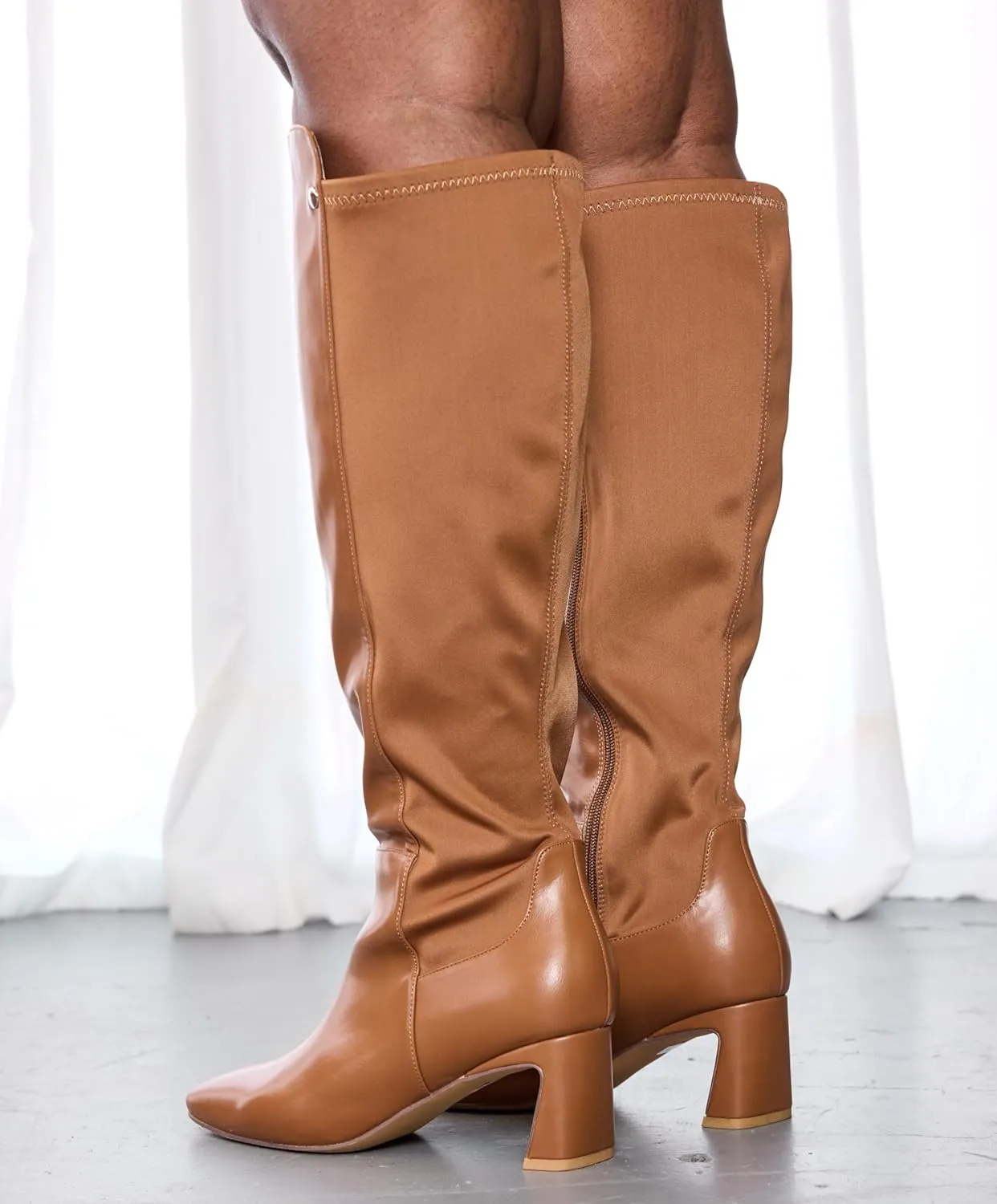 RF ROOM OF FASHION Women's Wide Calf Block Heel Knee High Dress Boots