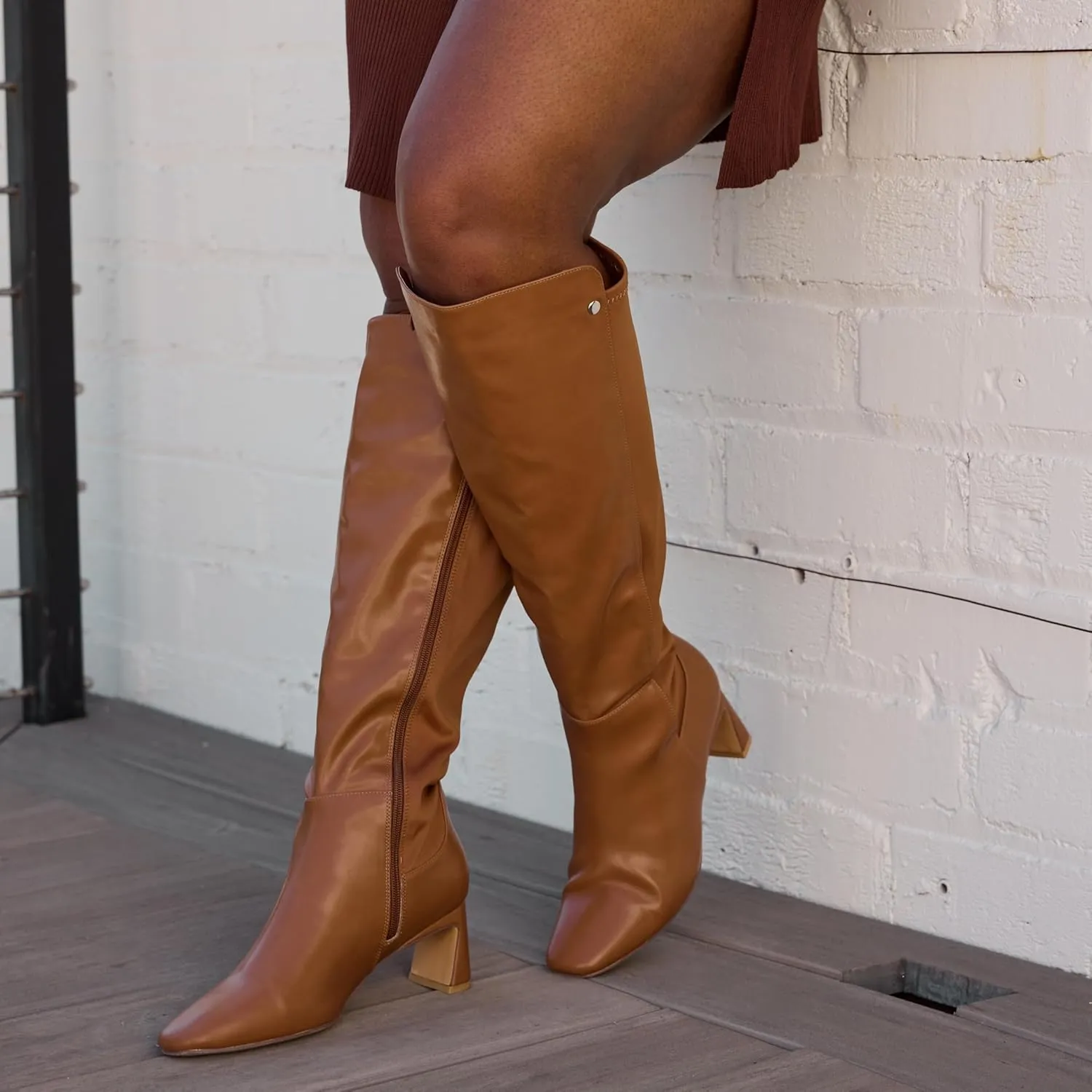 RF ROOM OF FASHION Women's Wide Calf Block Heel Knee High Dress Boots