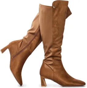 RF ROOM OF FASHION Women's Wide Calf Block Heel Knee High Dress Boots