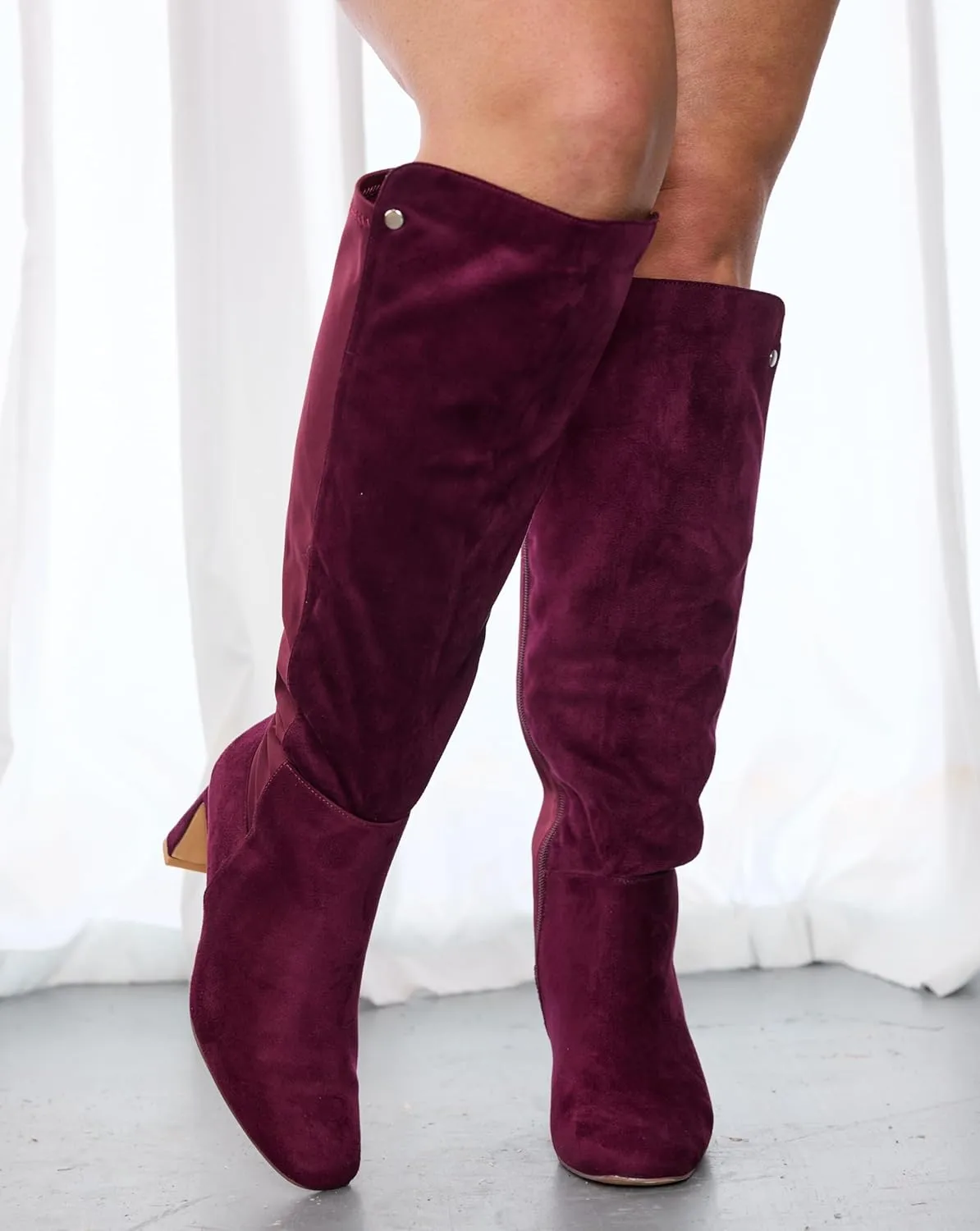 RF ROOM OF FASHION Women's Wide Calf Block Heel Knee High Dress Boots