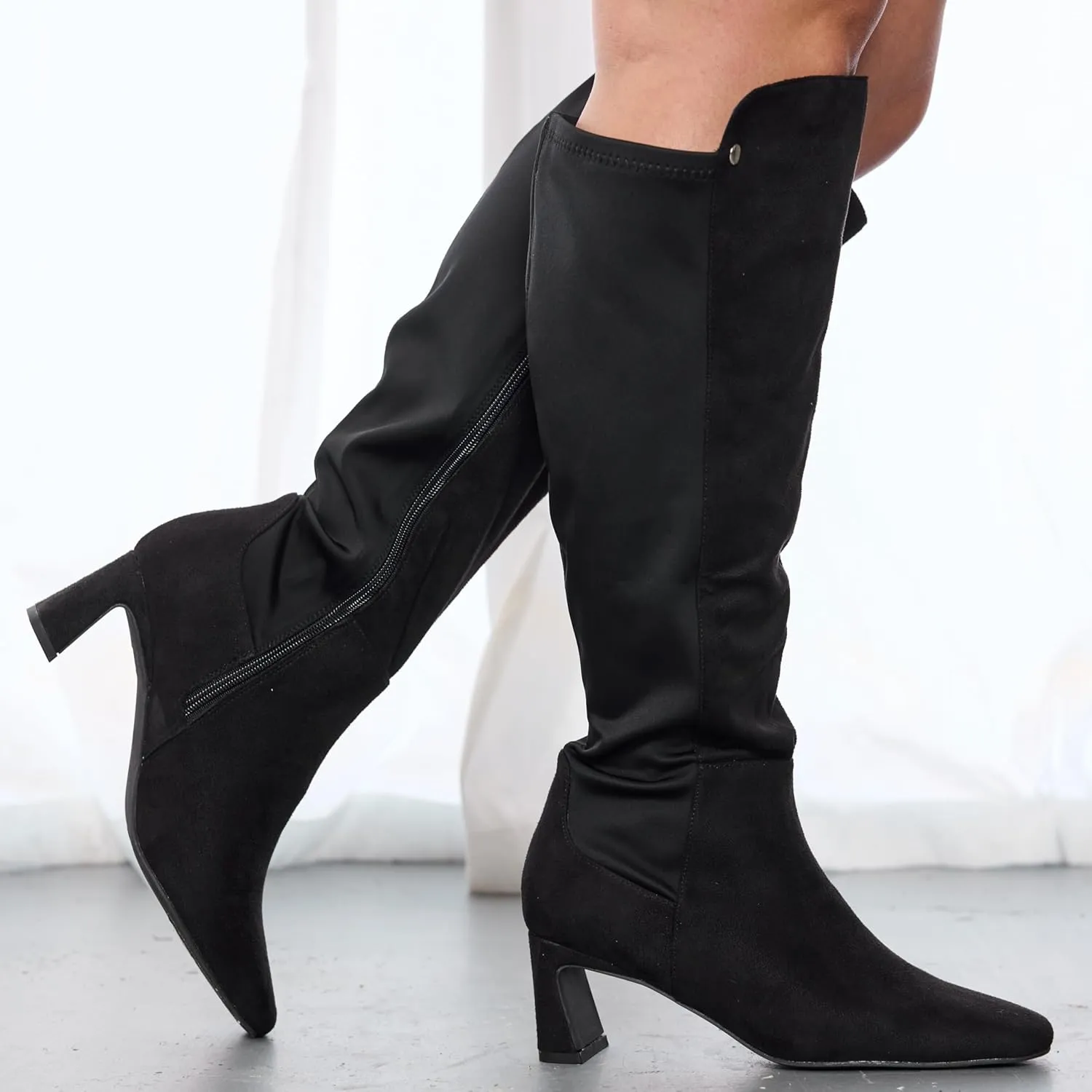 RF ROOM OF FASHION Women's Wide Calf Block Heel Knee High Dress Boots