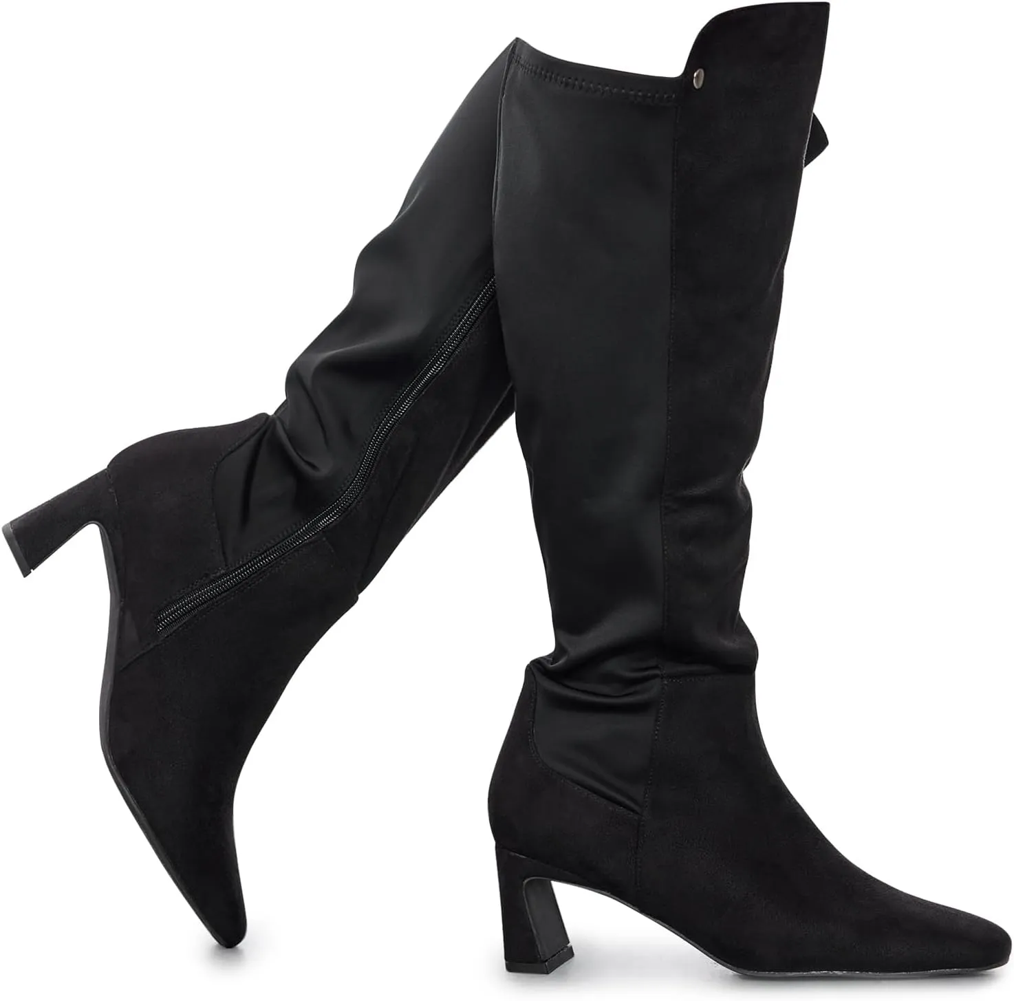 RF ROOM OF FASHION Women's Wide Calf Block Heel Knee High Dress Boots