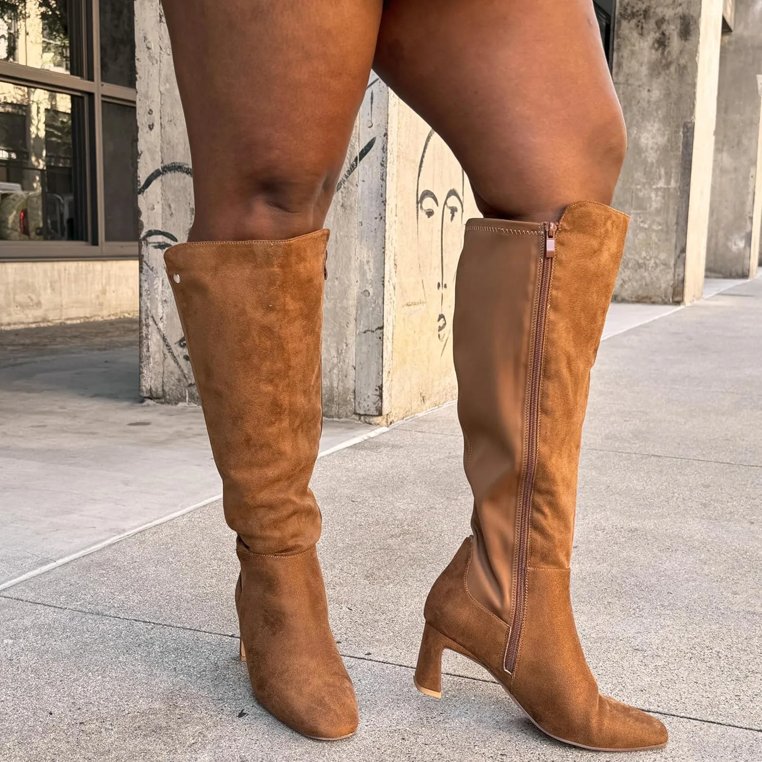 RF ROOM OF FASHION Women's Wide Calf Block Heel Knee High Dress Boots