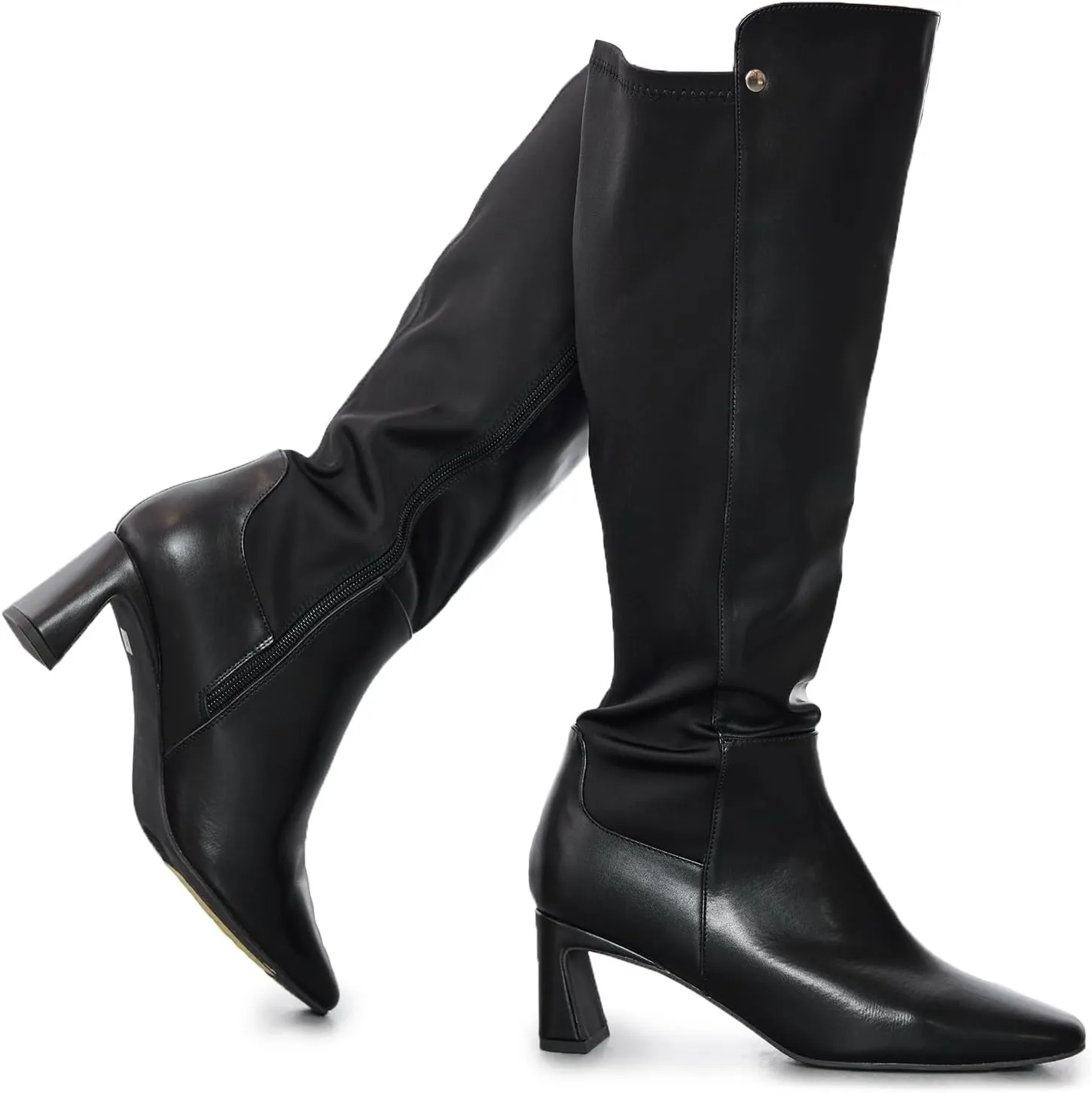 RF ROOM OF FASHION Women's Wide Calf Block Heel Knee High Dress Boots