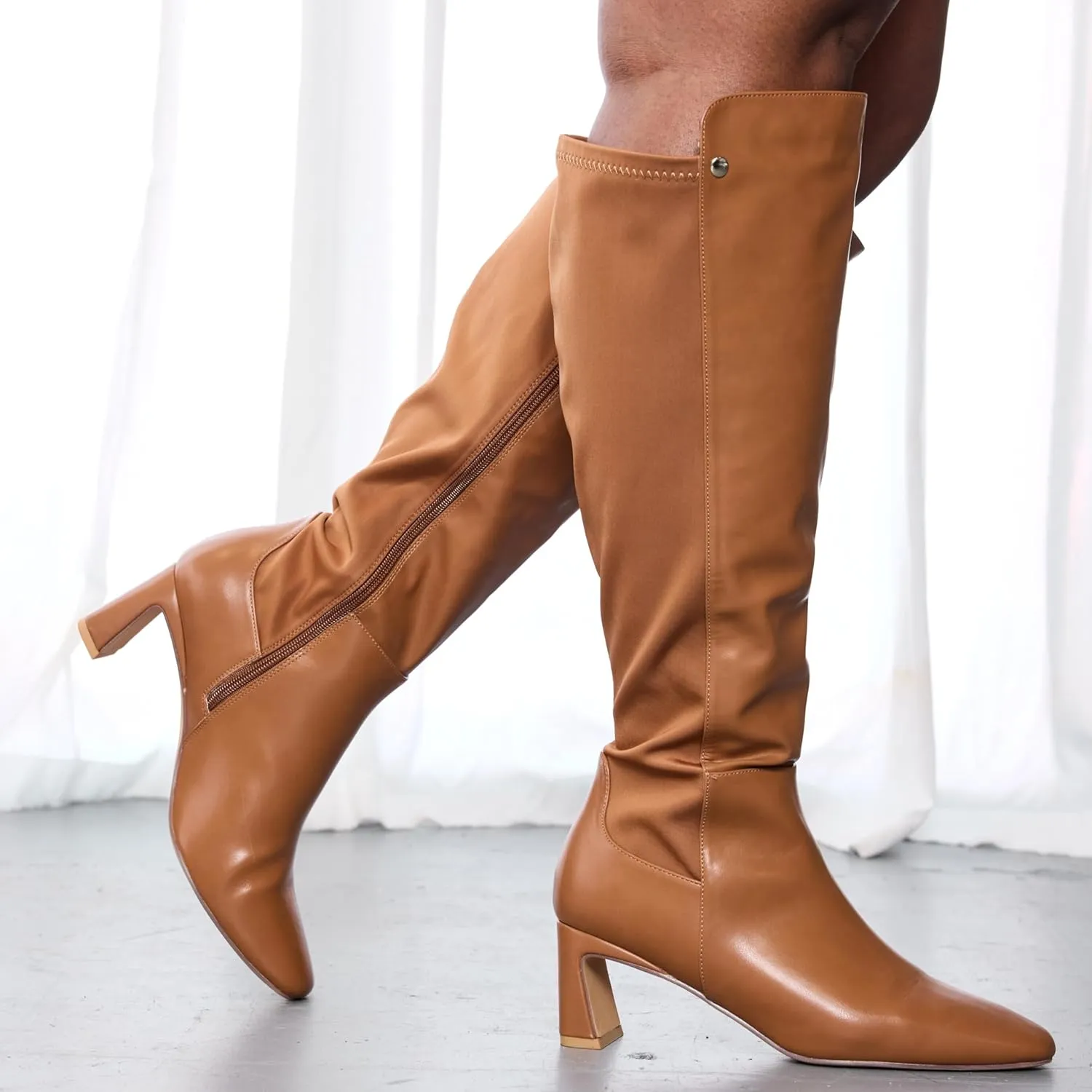 RF ROOM OF FASHION Women's Wide Calf Block Heel Knee High Dress Boots