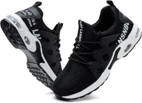 Steel Toe Shoes for Women Indestructible Safety Work Shoes Air Cushion Lightweight Breathable Utility Sneakers Puncture Proof Slip Resistant Composite Toe Footwear