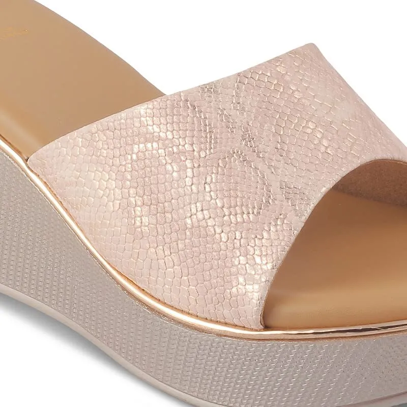tresmode 239-SAMANTHA CHAMPAGN Women Dress Wedge Sandals EU/38 UK/5