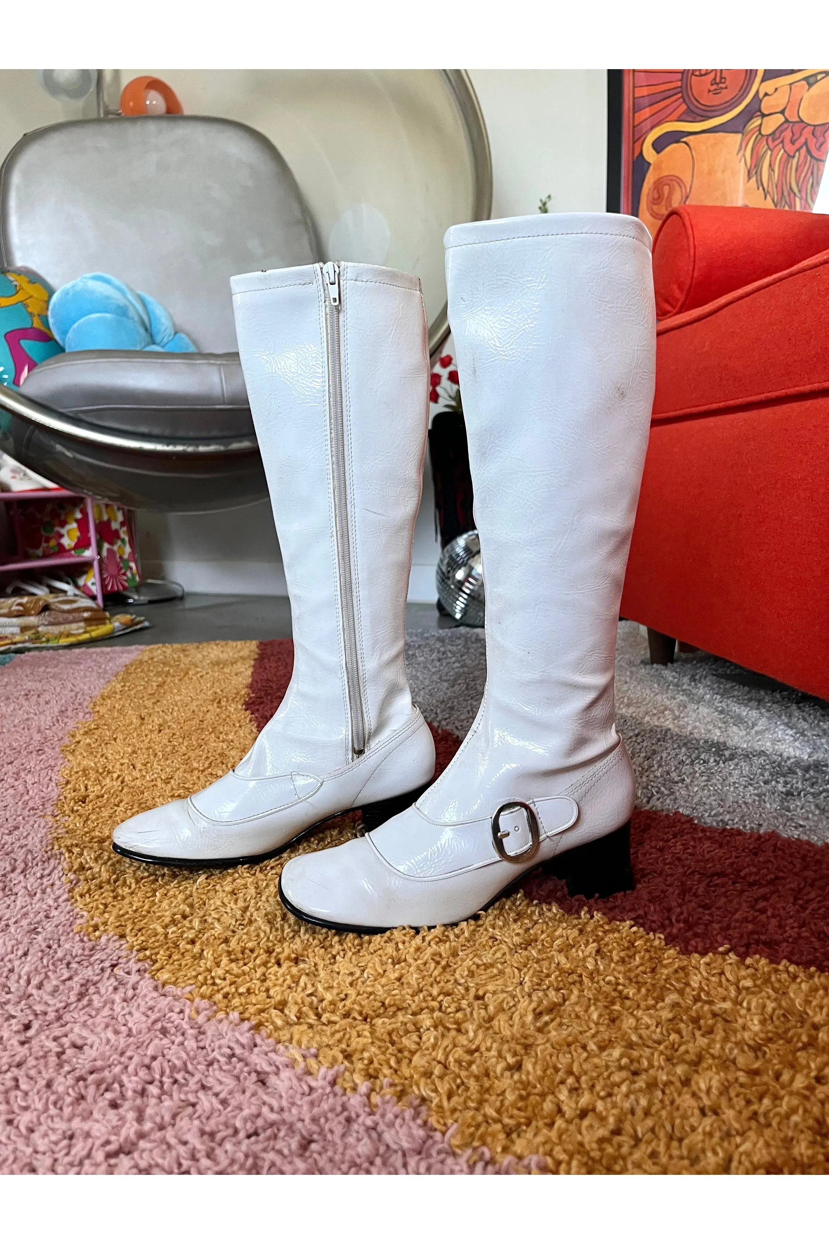 Vintage 60s Mod Buckle Go-Go Boots