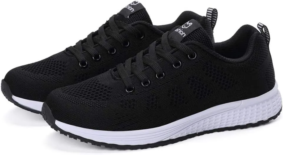 Women's Fashion Sneaker Non Slip Breathable Lightweight Comfortable Lace Up Running Shoes Mens Womens Loafer Shoes Black Platform Sneakers for Women