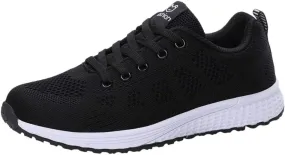 Women's Fashion Sneaker Non Slip Breathable Lightweight Comfortable Lace Up Running Shoes Mens Womens Loafer Shoes Black Platform Sneakers for Women