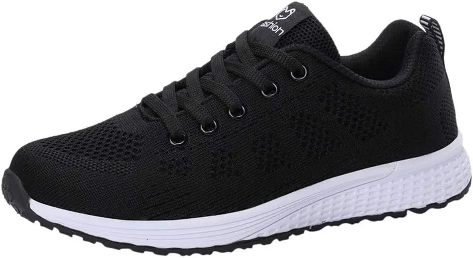 Women's Fashion Sneaker Non Slip Breathable Lightweight Comfortable Lace Up Running Shoes Mens Womens Loafer Shoes Black Platform Sneakers for Women