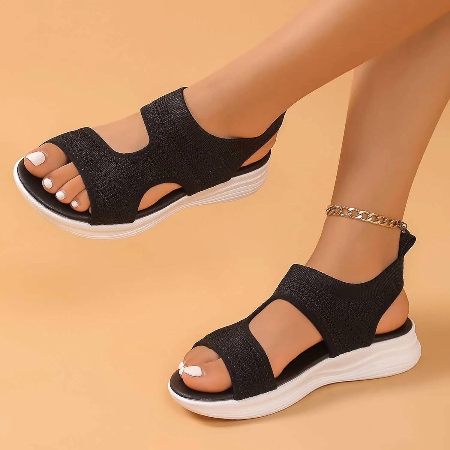 Women's Summer Fashion Cloth Breathable Open Toed Sandals Comfortable Platform Shoes Womens Slides And Sandals